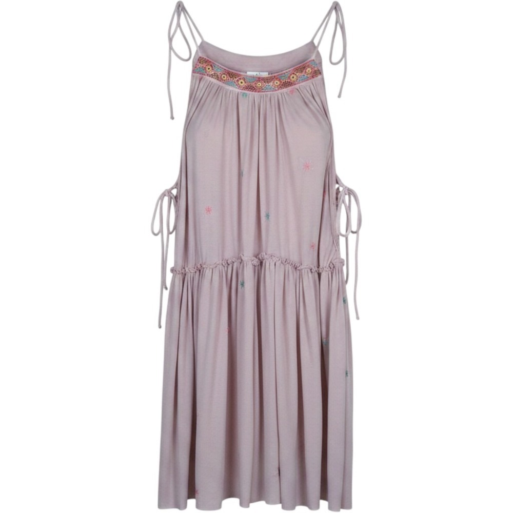 POL Women Boho Embroidered Tiered Babydoll Tank Top Dusty Rose Pink Small - Picture 1 of 7